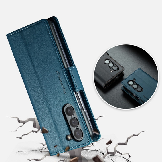 CASEME flipové puzdro pre Samsung Galaxy Z Fold6 5G, Litchi Wallet, modré