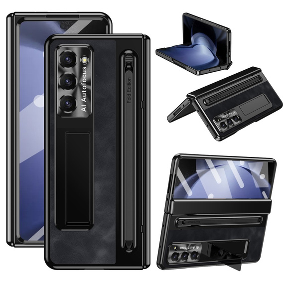 Kožené puzdro Leather+PC s podstavcom, sklom a stylusom pre Samsung Galaxy Z Fold6 5G