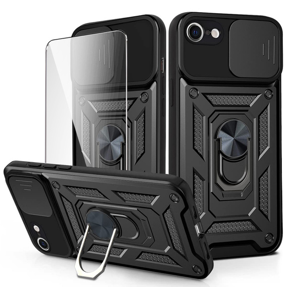 Pancierované puzdro pre iPhone 16E, CamShield Slide, čierne + tvrdené sklo 9H