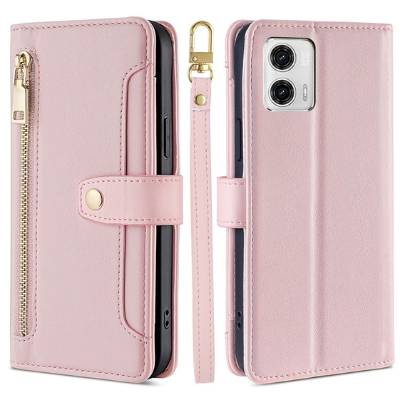 Klapkové puzdro pre Motorola Moto G73 5G, Wallet Zipper Pocket, ružové