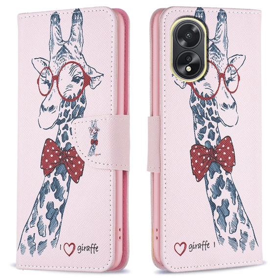Klapkové puzdro pre Oppo A38 4G / Oppo A18 4G, Wallet, Giraffe ružové