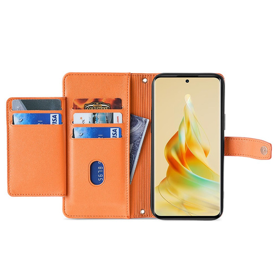 Klapkové puzdro pre Oppo Reno8 T 4G, Wallet Zipper Pocket, oranžové