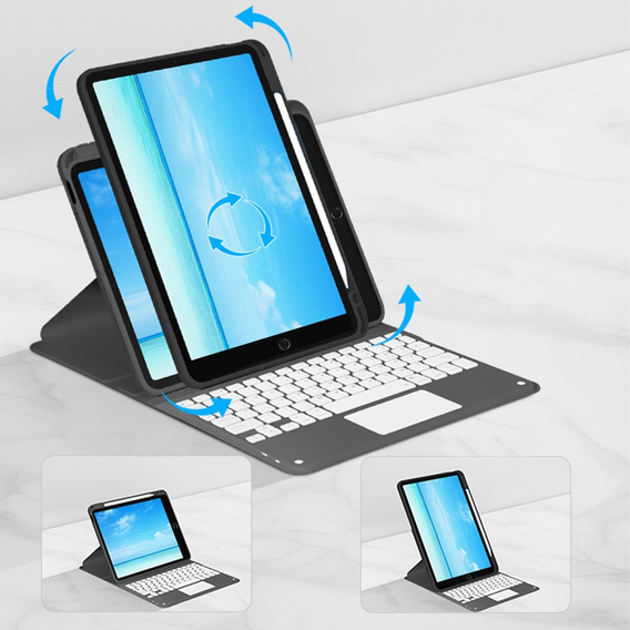 Puzdro + klávesnica iPad 7/8/9 10.2 2021 / 2019 / 2020, Touchpad Pen Slot, čierne