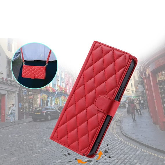 Puzdro s chlopňou pre Xiaomi Redmi Note 13 Pro 4G, Rhombus Crossbody Leather, červené