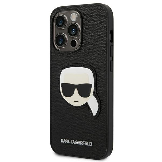 Karl Lagerfeld Obal na mobil pre iPhone 14 Pro Max, Saffiano Karl's Head Patch, čierne
