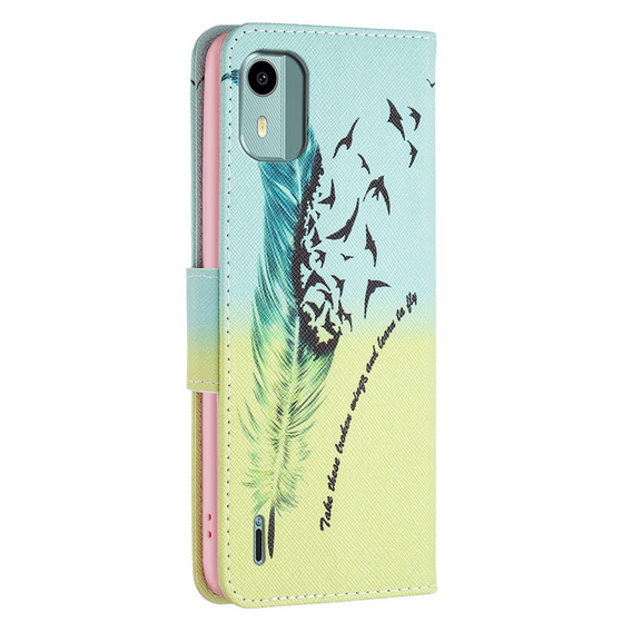 Klapkové puzdro pre Nokia C12 4G, Wallet, feather, modré