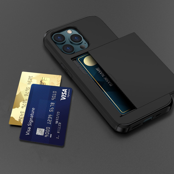 Obal na mobil pre iPhone 15 Pro, Sliding Card Holder, čierne