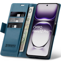 Puzdro pre Oppo Reno 12 Pro, ERBORD Glossy Litchi, flipová peňaženka, modré
