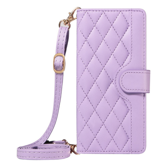 Puzdro s chlopňou pre iPhone 16E, Rhombus Crossbody Leather, fialové