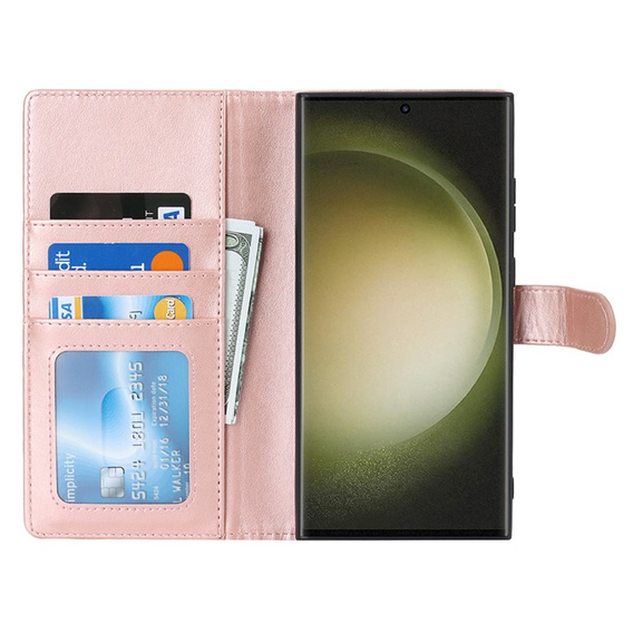 Puzdro s chlopňou pre Samsung Galaxy S23 Ultra, peňaženkové, pre MagSafe, ružové rose gold