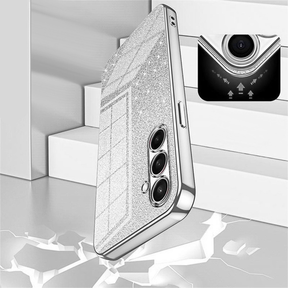 Glitter Case CamShield pre Samsung Galaxy A57 5G, strieborný