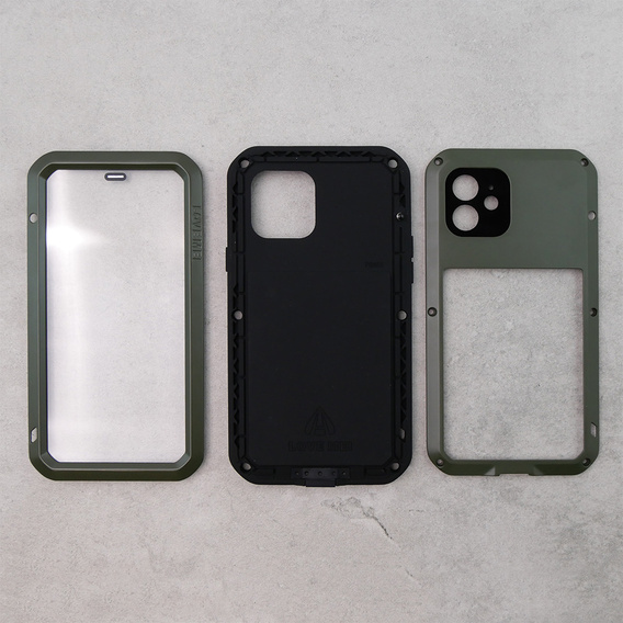 Love Mei Obal na mobil pre iPhone 12, armored with glass, zelený