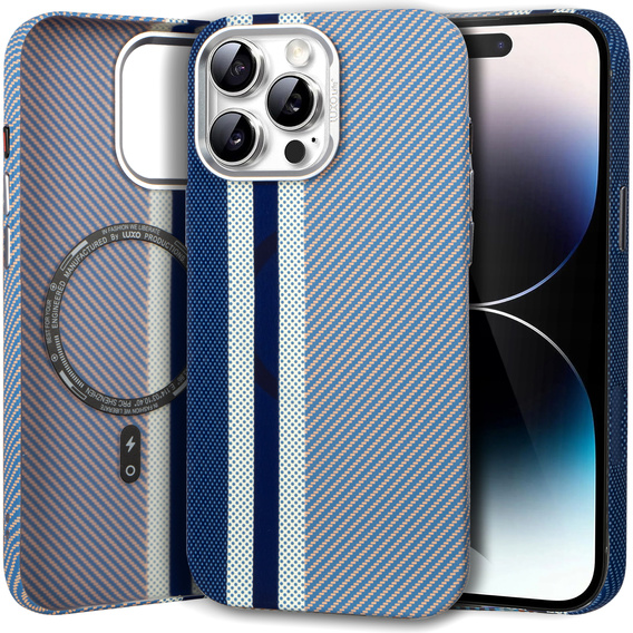 Puzdro pre iPhone 14 Pro Max, Carbon Fiber MagSafe, modré