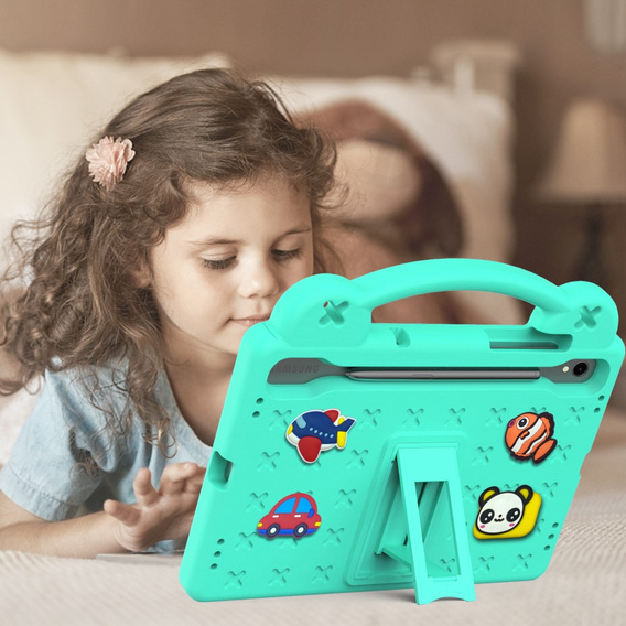 Detské puzdro pre Samsung Galaxy Tab S7/S8/S9, Cute Patterns, so stojanom, zelený