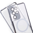 Magnetické puzdro Dual Glass MagSafe pre Samsung Galaxy S21 Ultra, strieborné