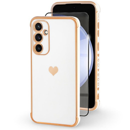 Puzdro pre Samsung Galaxy S23 FE, Electro heart, biele + Full Glue Ceramic Glass