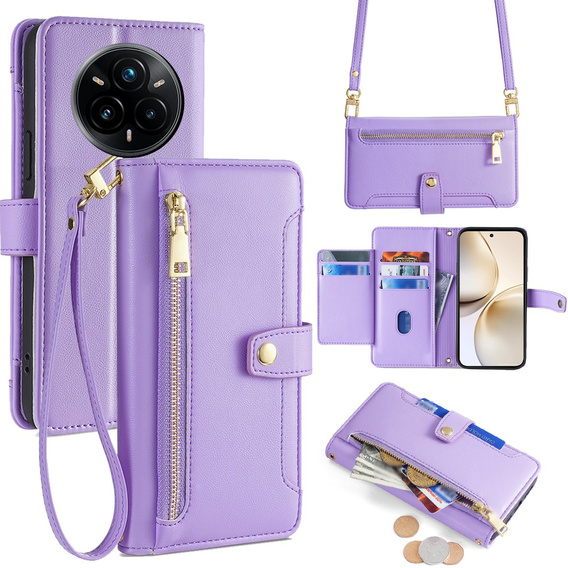 Klapkové puzdro pre Realme 14 Pro+ 5G, Wallet Zipper Pocket, fialové