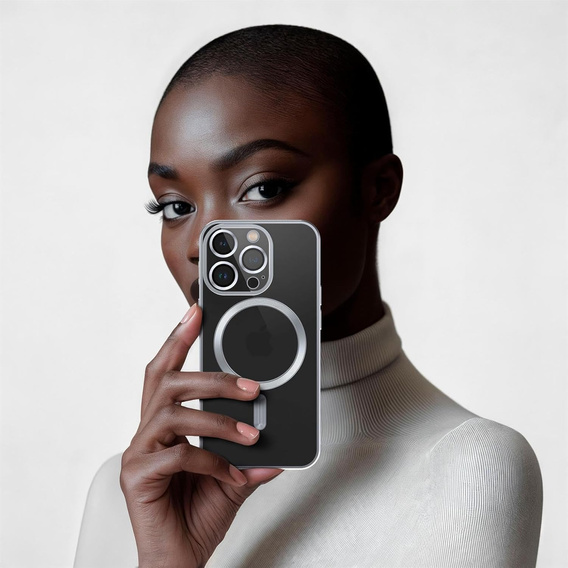 Obal na mobil pre iPhone 14 Pro, ERBORD Hybrid MagSafe Case, strieborné