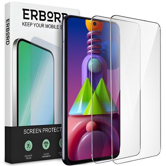 2x tvrdené sklo pre Samsung Galaxy M51, ERBORD 9H Hard Glass na displeji