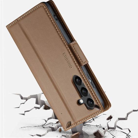 Puzdro pre Samsung Galaxy A55, ERBORD Glossy Litchi, flipová peňaženka, hnedé