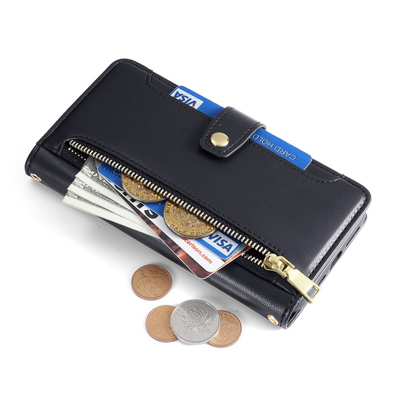 Klapkové puzdro pre Samsung Galaxy A54 5G, Wallet Zipper Pocket, čierne