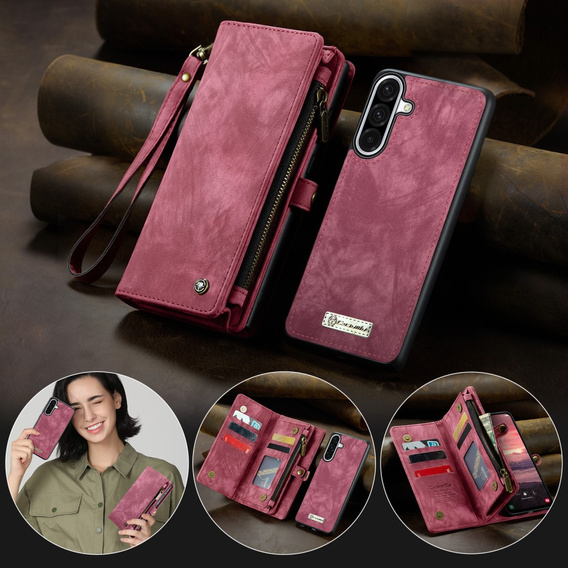 CASEME puzdro pre Samsung Galaxy A56 5G, Retro Leather Wallet, s remienkom, červené