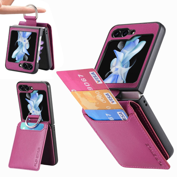 Puzdro pre Samsung Galaxy Z Flip7 FE / Z Flip6, Card Slot Ring Case, fialové