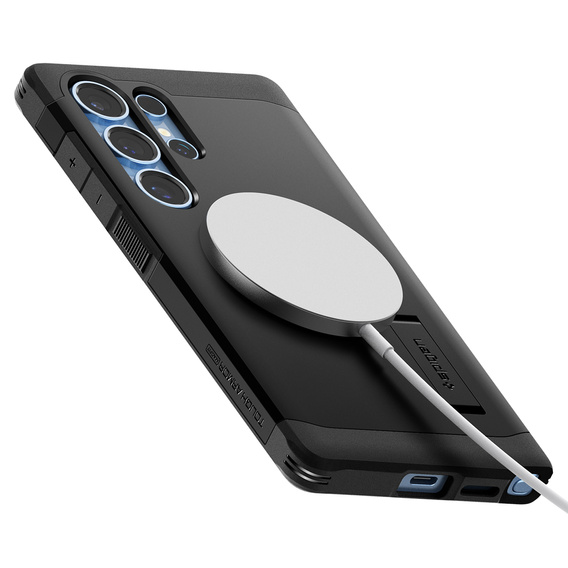 Puzdro Spigen pre Samsung Galaxy S25 Ultra, Tough Armor Mag MagSafe, čierne + tvrdené sklo 9H