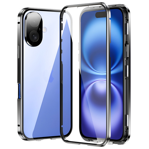 Puzdro pre iPhone 16, Magnetic Dual Glass, strieborné