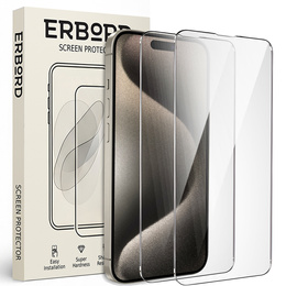2x tvrdené sklo pre iPhone 15 Pro, ERBORD 9H Hard Glass na displeji