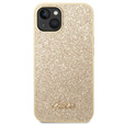 GUESS Obal na mobil pre iPhone 14 Plus, Glitter Script Hardcase, zlaté