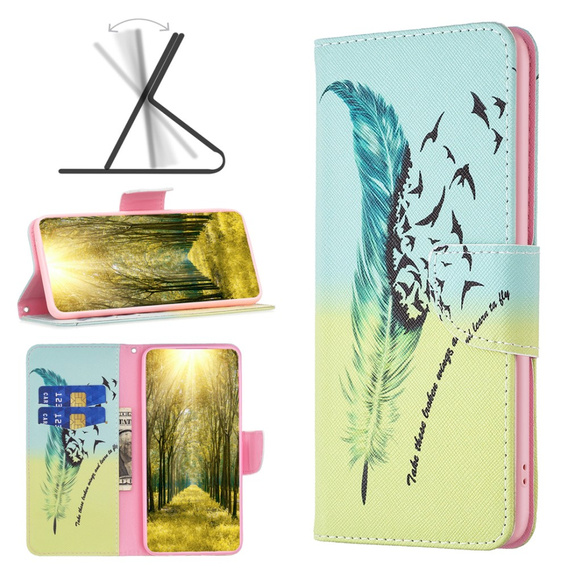 Klapkové puzdro pre Samsung Galaxy M34, Wallet, feather, modré