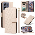 Puzdro s chlopňou pre Motorola Edge 50 Neo / Motorola ThinkPhone 25, Rhombus Crossbody Leather, béžové