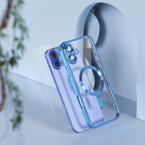 Puzdro pre iPhone 16, Electro MagSafe, modré + sklo na displej