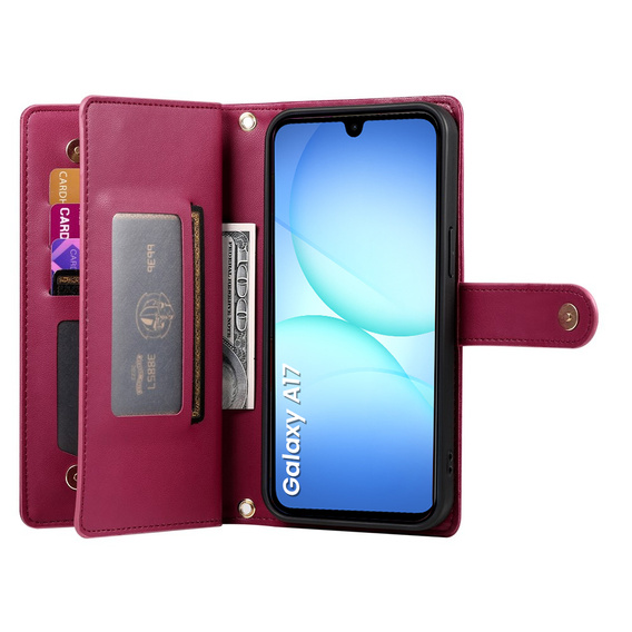 Flipové puzdro Wallet Zipper Pocket pre Samsung Galaxy A17 5G, Wallet Zipper Pocket, červené