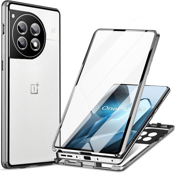 Puzdro pre OnePlus 13, Magnetic Dual Glass, strieborné