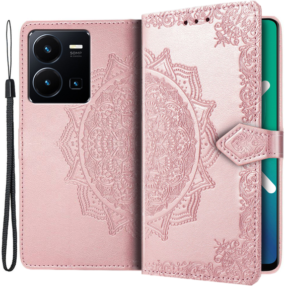 Klapkové puzdro pre Vivo Y35 4G, Mandala, ružové rose gold