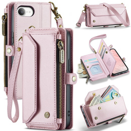 Puzdro CASEME pre iPhone16E, RFID Leather Wallet, s popruhom cez rameno, ružové