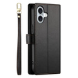 Klapkové puzdro pre iPhone 16 Plus, Wallet Zipper Pocket, čierne