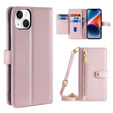 Klapkové puzdro pre iPhone 14, Wallet Zipper Pocket, ružové