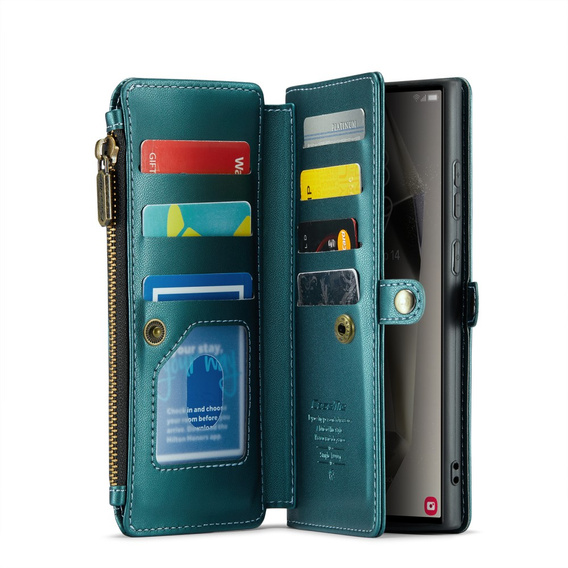 Puzdro CASEME pre Samsung Galaxy S25 Ultra, RFID Leather Wallet, s popruhom cez rameno, zelený