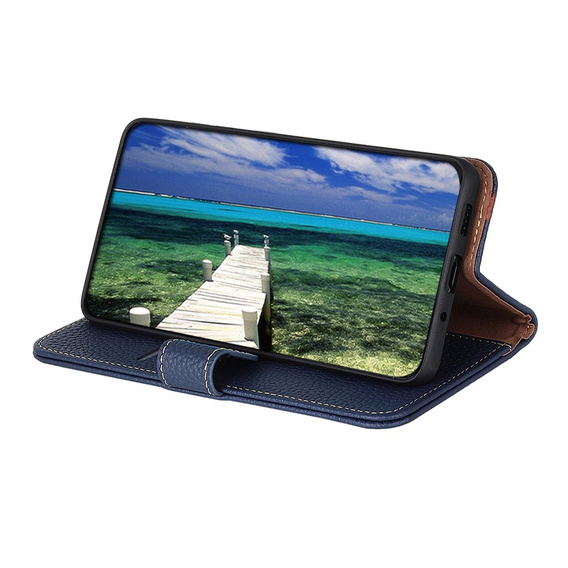 KHAZNEH RFID puzdro pre Xiaomi Poco F6, Litchi Texture, modré