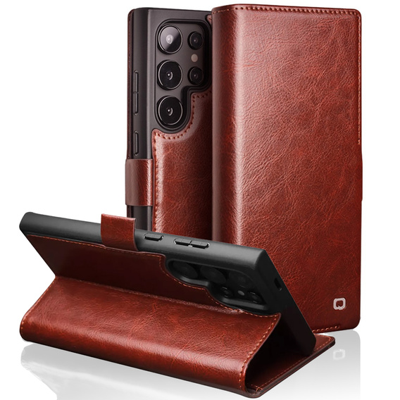 Flipové puzdro pre Samsung Galaxy S25 Ultra, QIALINO Leather Wallet, tmavohnedá