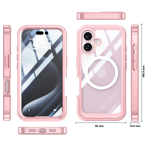 Puzdro pre iPhone 16 Plus, Shockproof, so sklom, pre MagSafe, ružové