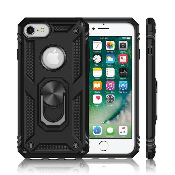 Pancierované obal na mobil pre iPhone 6/6S/7/8/SE 2020/SE 2022, Nox Case Ring, čierne