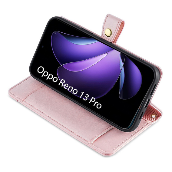 Klapkové puzdro pre Oppo Reno 13 Pro, Wallet Zipper Pocket, ružové