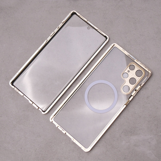 Magnetické puzdro Dual Glass MagSafe pre Samsung Galaxy S22 Ultra, zlaté