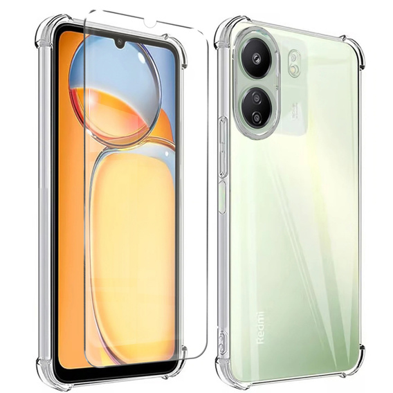 Puzdro pre Xiaomi Redmi 13C, Anti-Shock, priehľadné + sklo 9H