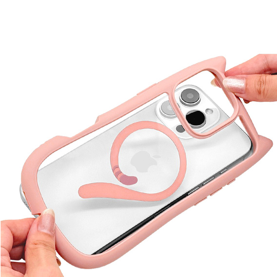 Puzdro pre iPhone 16 Pro Max, pre MagSafe, Cute Cat, ružové + sklo na displej
