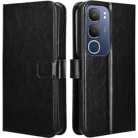 Klapkové puzdro pre Vivo Y19s, Crazy Horse Wallet, čierne